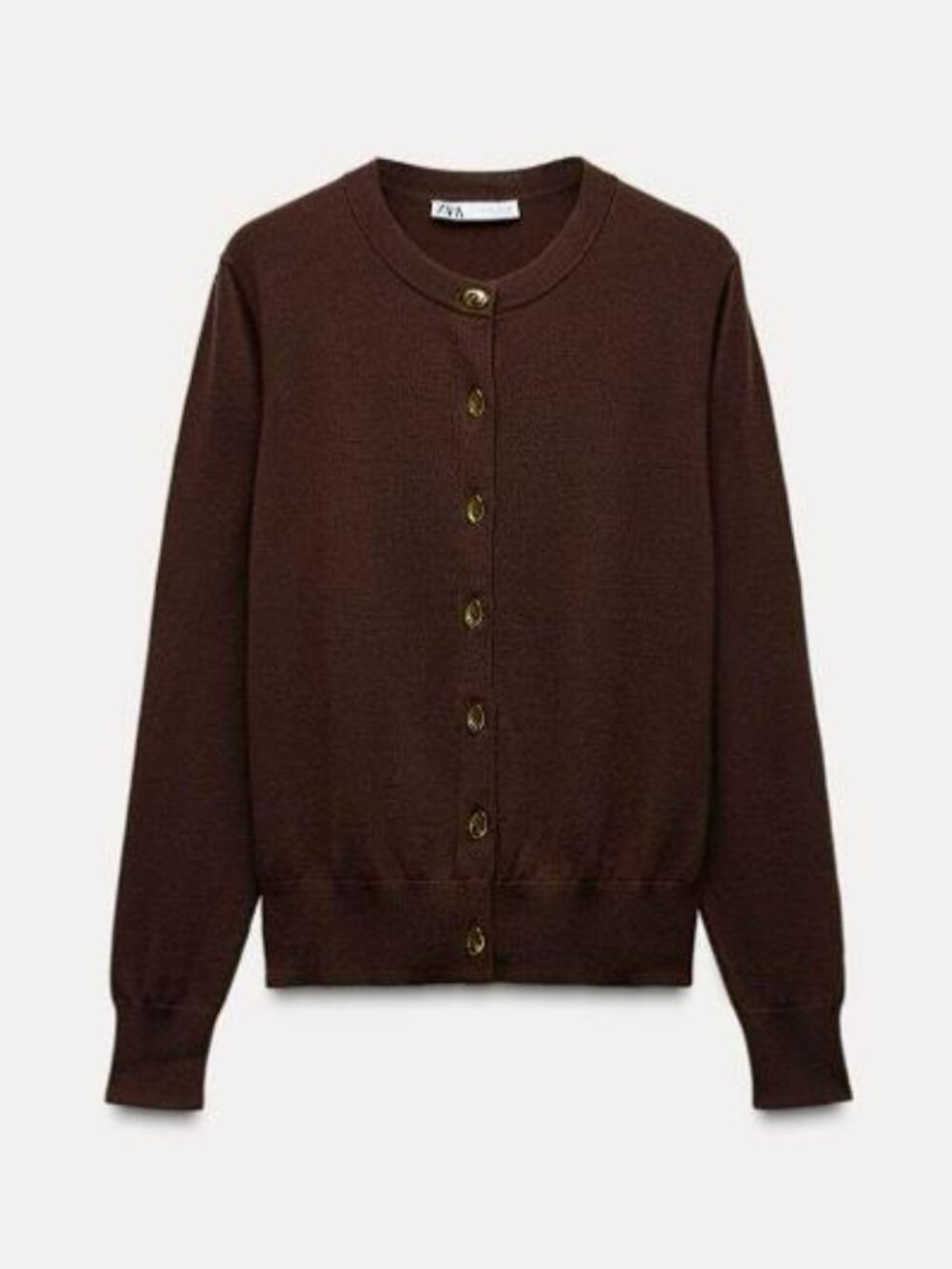 ZARA Women's Plain Knit Gold Button Brown Cardigan Size S